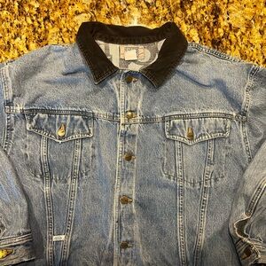 Marithe Francois Girbaud Blue Denim Jacket w Black Corduroy Collar -vintage 90s
